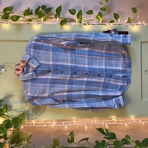 Women's SO Powder Blue White Plaid Flannel Modal Button Up S